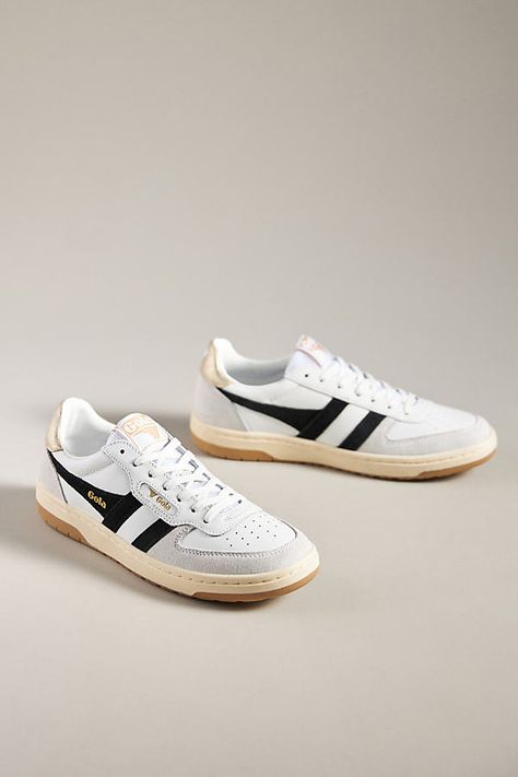 A wardrobe staple for those ahead of the curve, this on-trend pair delivers comfort and style in just one step. About Gola British heritage brand Gola began production in a small English factory in 1905—but as the decades passed, the iconic sportswear label became one of the most enduring and endearing British brands in the global market. By constantly updating successful, iconic styles from yesteryear to align with today’s trends, patterns, and shapes, Gola has stood the test of time and achieved over a century of success. | Hawk Sneakers by Gola in Black, Women's, Size: 11 , Leather/Rubberat Anthropologie Sky Fit, Round Toe Sneakers, Metallic Sneakers, English Factory, Vintage Sneakers, British Heritage, Retro Sneakers, Chunky Sneakers, Global Market