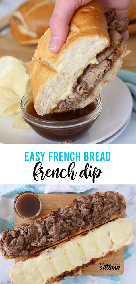 Very Easy Dinner Ideas, Sandwiches On French Bread, Sandwiches With French Bread, Family Sandwich Recipes, French Loaf Sandwich Ideas, French Bread Dinner Recipes, French Bread Roast Beef Sandwich, Baked French Dip Sandwich, What To Do With French Bread Loaf