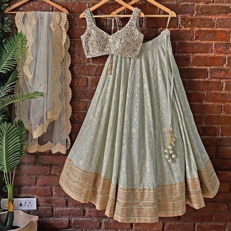 Love your Greens 💚 Find your fav on Fabilicious ✨ WhatsApp us on +91 99992 89222 for any queries 🌟Made to Measure 🌟Personal service with VC for measurements 🌟 Trusted Brand #indianwedding #linkinbio #indiandesigner #weddingcollection #new #weddingguest #newcollection #sangeet #glam #mehendi #indianwedding #sangeet #summerwedding #green #greenlehenga Mint Green Indian Outfit, Lehenga Designs Green, Mint Green Lehenga, Lucknowi Lehenga, Mirror Blouse, Hand Embroidered Blouse, Mirror Work Lehenga, Bridal Lehenga Designs, Simple Lehenga