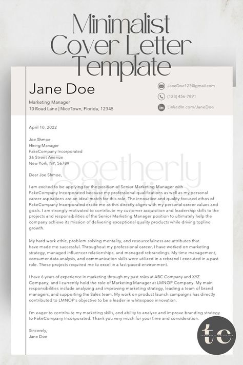 Minimalist cover letter designed with vertical pinstripe down the left margin, and beige color block at the top of the page with header including name and contact information. Easily edit and fill in your information. Cover Letter For Job Application, Application Letter For Employment, Cover Letter For Job, Simple Cover Letter, Job Cover Letter, Aesthetic Cover, Cv Cover Letter, Application Letters, Cover Letter Example