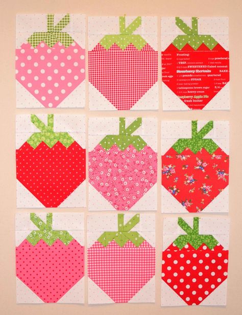 I'm getting a jump on summer with my new Strawberry Social quilt! I first fell in love with this pattern last summer when I saw Pam's version . Seriously, I love it. And then it started popping up around the internet. The pattern is by Margot Languedoc's The Pattern Basket. I bought the patt Strawberry Quilt, Strawberry Social, Mini Quilt Patterns, Farm Quilt, Quilt Modernen, Spring Quilts, Lori Holt, Sampler Quilts, Pink Quilts