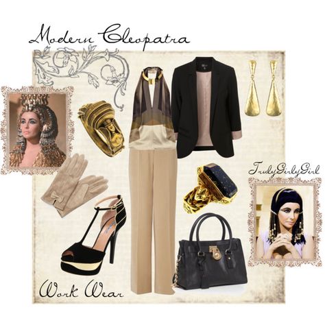 Modern Cleopatra: Work Wear, created by trulygirlygirl on Polyvore Cleopatra Modern Outfit, Modern Cleopatra Outfit, Cleopatra Inspired Outfit, Cleopatra Outfit, Backless Shirt, Modern Outfits, New Wardrobe, Style Icons, Work Wear