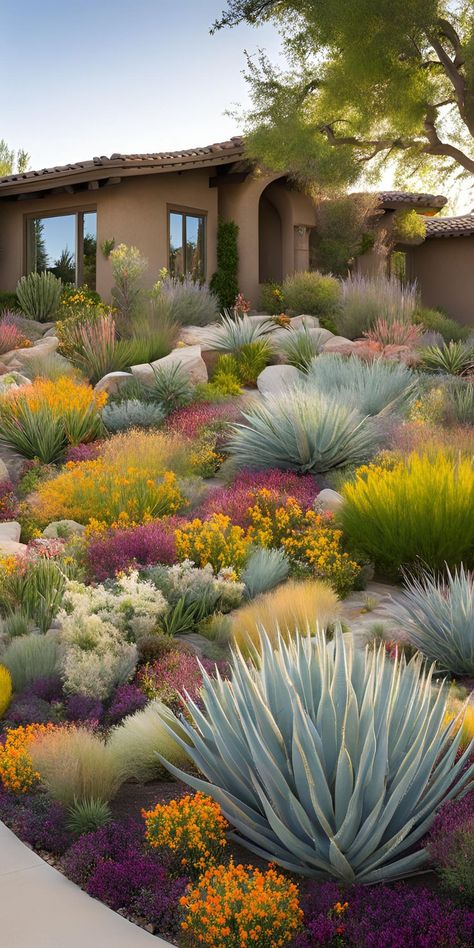 Community-inspired drought tolerant landscape front yard ideas for neighborhood beautification. Drought Tolerant Landscape Front Yard, Landscape Front Yard, Front Yard Ideas, Bermuda Grass, Drought Resistant Plants, Drought Tolerant Garden, Saving Water, Drought Tolerant Landscape, Agave Plant