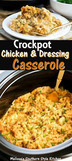 Melissa Southern Style Kitchen Recipes, Casserole Chicken Recipes, Chicken Dressing Recipe, Crock Pot Chicken And Stuffing, Crockpot Chicken And Dressing, Crockpot Dressing, Chicken And Dressing, Dressing Casserole, Chicken And Dressing Casserole