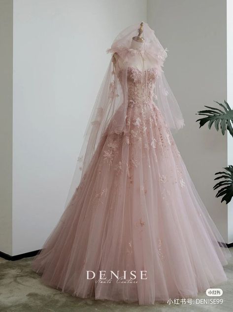 Pink Wedding Dress Princess, Light Pink Wedding Dress Simple, Pink Wedding Dress With Sleeves, Soft Pink Wedding Dress, Wedding Dresses Blush Pink, Wedding Dress Blush Pink, Wedding Dresses Pink, Rose Gold Wedding Dress, Oc Dress