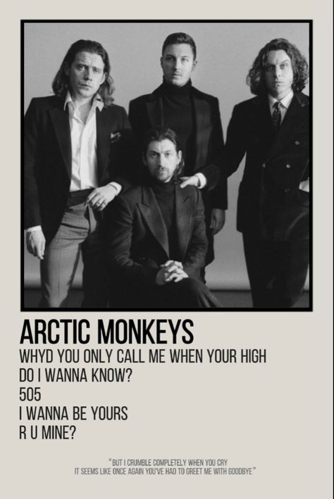 A polaroid/minimalist poster of the band Arctic Monkeys Polaroid Posters Songs Arctic Monkeys, Arctic Monkeys Band Poster, Song Posters Arctic Monkeys, Music Polaroid Posters Arctic Monkeys, Alternative Minimalist Album Covers Arctic Monkeys, Band Polaroid Posters, Arctic Monkeys Polaroid Poster, Arctic Monkeys Minimalist Poster, Arctic Monkeys Polaroid