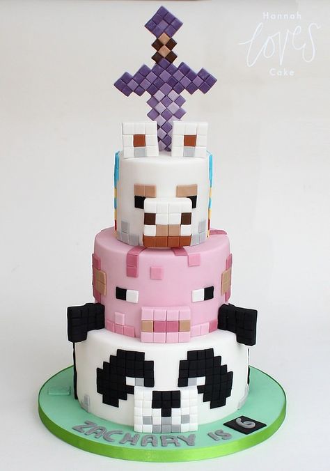 minecraft cake | A 3 tier cake for Zach in a minecraft theme… | Flickr Minecraft Theme, 3 Tier Cake, Minecraft Cake, Tier Cake, Tiered Cakes, Llama, Fondant, Minecraft, Cake