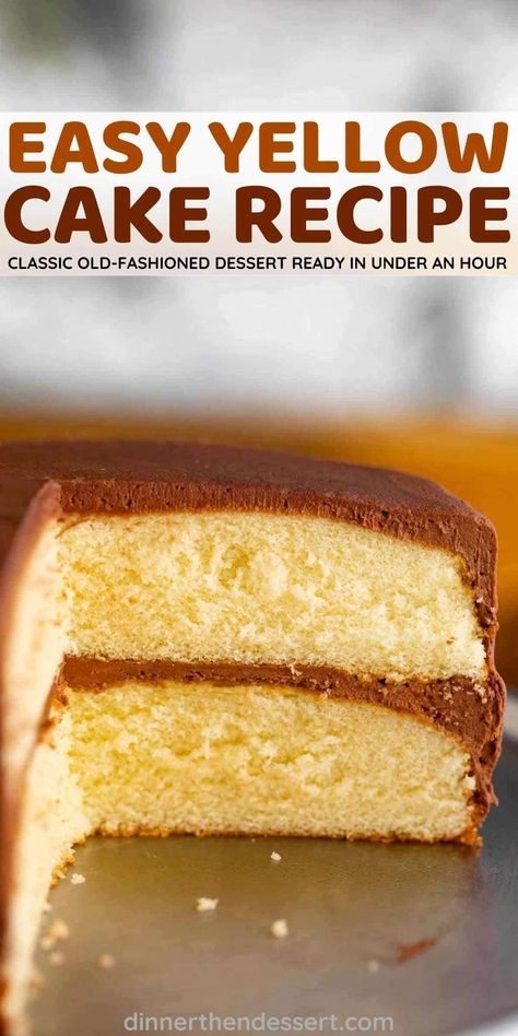 Classic Yellow Cake is a super easy old fashioned vanilla-flavored dessert recipe, ready in under 60 minutes! Healthy Yellow Cake Recipe, Chicken Sloppy Joes, Yellow Cake Recipe, Easy Tasty Recipes, Dinner Then Dessert, Patty Cake, Cotton Cake, Types Of Desserts, Vacation Meals