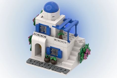 Greek House in Santorini Holiday In Greece, Greece House, Santorini House, Star Wars Spaceships, Flower Pot Art, Yellow Tile, Greek House, Minecraft Inspo, Greece Holiday