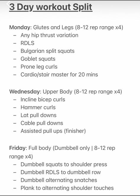 3 day workout split #workoutplan #fitnessgoals #workoutroutine #fullbodyworkout #exerciseplan #weeklyworkout. https://www.theworldaccordingtome.org/healthy-food-and-drink-recipes/1859787_weekly-gym-workout-plan-for-women-get-strong-and-feel-great/?exs159 Mwf Workout Plan, 2 Times A Week Gym Workout, 3 Day Gym Plan For Women, 3 Days Split Workout Women, 3x A Week Workout Plan, Every Other Day Workout Plan, Four Day Split Workout Plans For Women, Nurse Workout Routine, Gym Workout Plan For Women 3 Days A Week