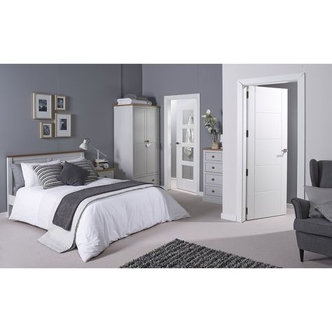 Dove Grey Bedroom, Gray And White Bedroom, Grey And White Room, Modern Grey Bedroom, Gray Painted Walls, Solid Wood Interior Door, Grey Bedroom Furniture, Shabby Chic Dresser, Bedroom Wall Paint