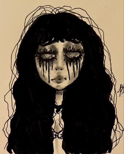 Gothic Art Style Drawing, Creepy Girl Drawing, Mitski Drawing, Creepy Manga, Goth Person, Punk Painting, Weird Drawing Ideas, Alt Drawing, Arte Grunge