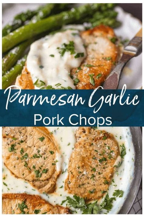 Garlic Parmesan Pork Chops, Parmesan Garlic Sauce, Lazy Cooking, One Pan Recipe, Garlic Pork Chops, Parmesan Pork Chops, Keto Pork, Garlic Sauce Recipe, Cooking Pork Chops