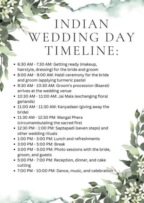 Hindu Marriage Rituals, Wedding Lunch Reception, Traditional Hindu Wedding Decor, Indian Wedding Timeline, Wedding Day Of Timeline, Photographer Checklist, Indian Wedding Planning Checklist, Hindu Wedding Rituals, Wedding Schedule Timeline