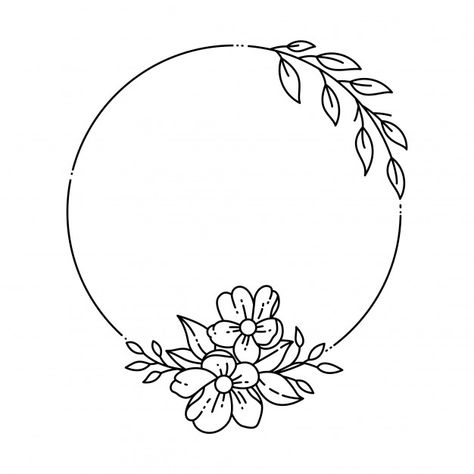 Floral frame Premium Vector | Premium Vector #Freepik #vector #flower #frame #floral #circle Embroidery Stitches Flowers, Hand Embroidery Patterns Free, Wreath Drawing, Hand Embroidery Patterns Flowers, Floral Drawing, Pola Sulam, Kraf Diy, Embroidery Flowers Pattern, Simple Embroidery