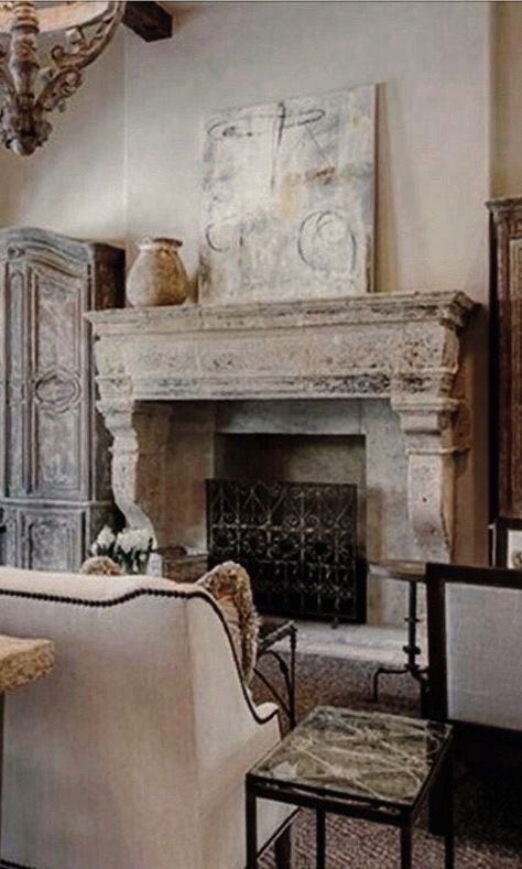 Armoire Furniture, Fireplace Walls, Exposed Wood Ceilings, Fireplace And Tv, Styling Bookshelves, French Fireplace, French Country Bathroom, Provincial Furniture, Rustic French Country