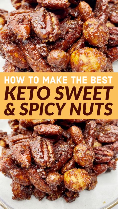 Keto Sweet & Spicy Nuts Keto Sweet Nuts Recipes, Keto Spiced Nuts Recipe, Keto Seasoned Nuts Recipe, Keto Nuts List, Keto Candied Nuts Recipes, Keto Nut Recipes, Keto Nuts Recipes, Sweet And Spicy Nuts Pioneer Woman, Spicy Nuts Recipe