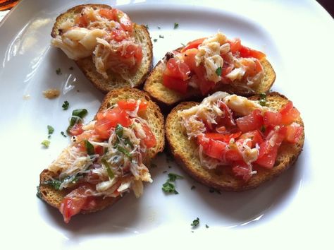 Crab Bruschetta Crab Bruschetta, Trip To San Francisco, Bruschetta Recipe, Best Appetizer Recipes, Crab Recipes, Super Bowl Food, Roma Tomatoes, Crab Meat, Best Appetizers