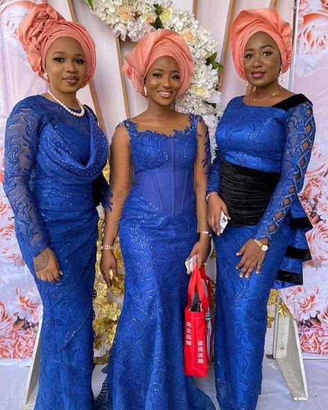 Royal Blue Lace Styles for Wedding and Aso Ebi 2021 Blue Lace Styles For Wedding, Royal Blue Aso Ebi Lace Styles, Royal Blue Lace Asoebi Styles, Blue Lace Styles, Lace Styles Nigerian, Lace Asoebi Styles, Lace Styles For Wedding, Royal Blue Lace Dress, Royal Blue Wedding Shoes