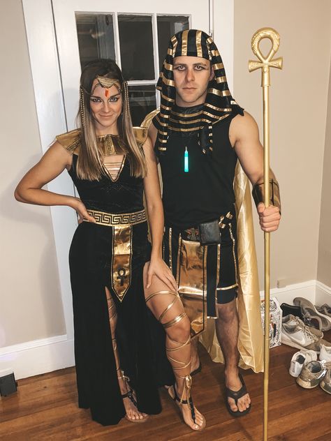 Cleopatra and King of Egypt Halloween costume Egyptian Halloween Costume, Cleopatra Outfit, Egyptian Goddess Costume, Egypt Costume, Egypt Cleopatra, King Of Egypt, Cleopatra Halloween Costume, Egyptian Halloween, Mummy Halloween Costume