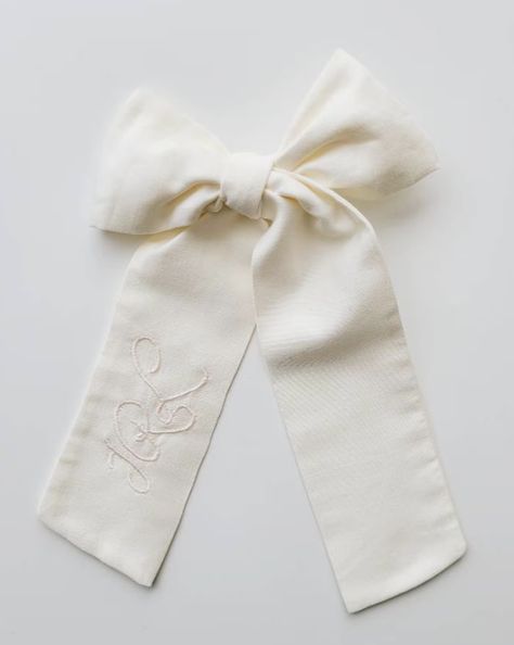 Monogram Bow, Long Bow, Tulle Bows, Bow Hair Accessories, Embroidered Monogram, Girl Hair Bows, White Bow, Personalized Embroidered, Bridal Pearls