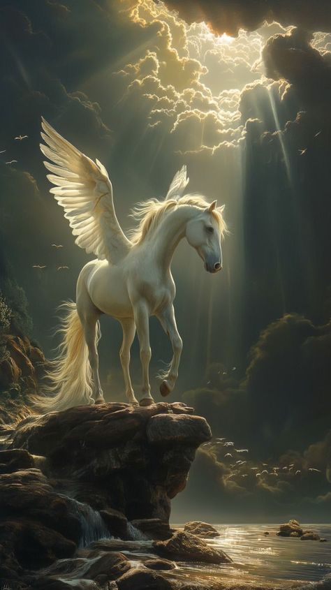 #aiarts #arts #trending #viral Pegasus Art, Unicorn Artwork, King Horse, Magical Horses, Unicorn Pictures, Spirit Animal Art, Fantasy Horses, Winged Horse, Horse Wallpaper