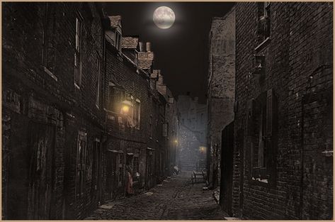 https://flic.kr/p/27oK4sc | “The Victorian slums of London 1888” Victorian Slums, Whitechapel London, Moon Lights, Bloodborne Art, East End London, Victorian London, Scene Art, English History, London Bridge