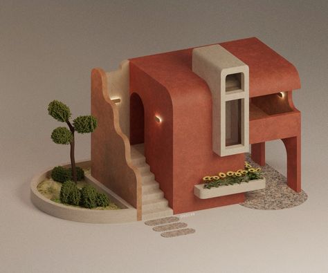 Ceramic Architecture Model, Blender Project Ideas, Clay Architecture Model, 3d Design Architecture, House Design Concept, Architecture Tutorial, Conceptual Model Architecture, Concept Models Architecture, Architecture Design Sketch