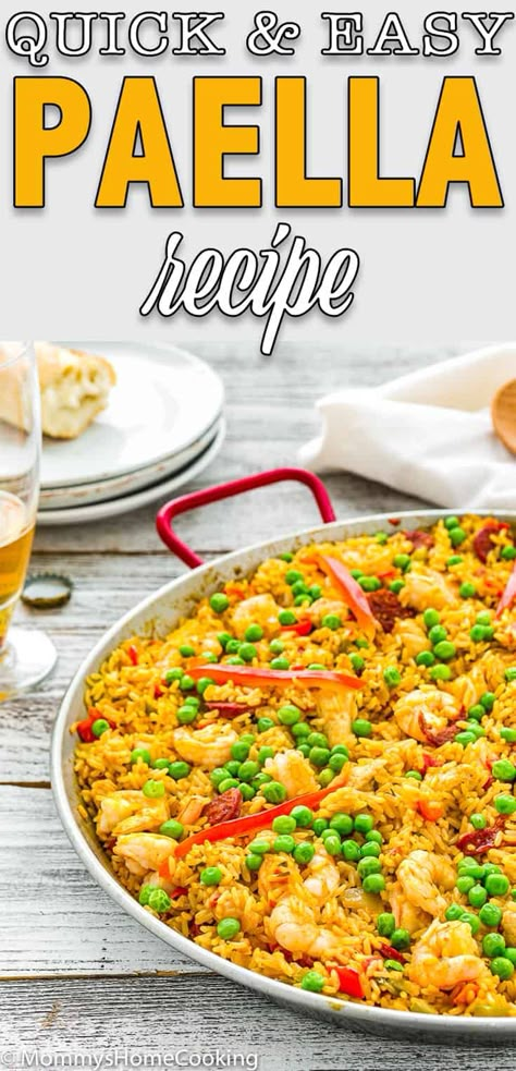 Quick Paella Recipe, Paella Recipe Chicken Shrimp, Shrimp And Chicken Paella, Easy Chicken Paella Recipe, Prawn Paella Recipe, Chicken And Prawn Paella, Paella For Two, Paella Rice Recipes, Simple Paella Recipe