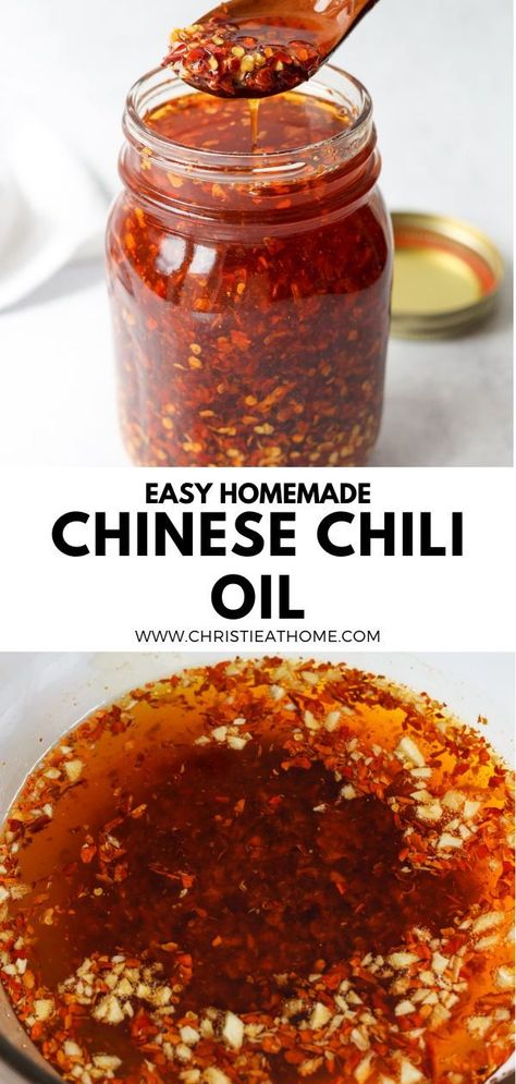 30-min. Easy Chinese Chili Oil. A spicy, delicious, chili oil made of red chili flakes, onion, garlic and other aromatics. An easy condiment that elevates any meal! #how to make chili oil #chili oil recipe chinese #chili garlic oil recipe Hot Oil Recipe, Chili Crisp Recipe, Spicy Chili Crisp, Homemade Chili Oil, Garlic Oil Recipe, Chinese Chili Oil, Sichuan Chili Oil, Chinese Chili, Hot Chili Oil