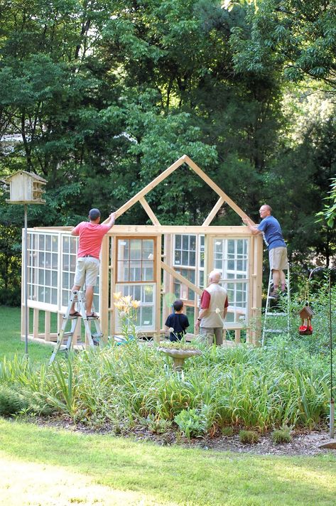 Upcycled Greenhouse Old Windows, Green House Roof Ideas, Green Shed Ideas, Greenhouse Roof Ideas, Upcycled Greenhouse, Yard Greenhouse, Gardening 2023, Greenhouse Roof, Old Window Greenhouse