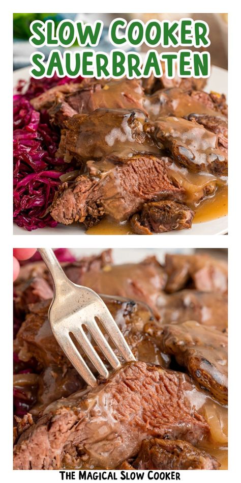 Slow Cooker Sauerbraten Sauerbraten Recipe Slow Cooker, German Sauerbraten Recipe, Slow Cooker Red Cabbage, Saurbraten Recipe, Sauerbraten Recipe, Roast Beef Sandwich Recipes, German Food Authentic, Slow Cooker Teriyaki, Slow Cooker Recipes Beef