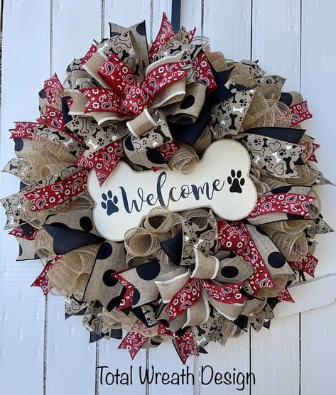 Pet Wreath, Spring Wreath For Front Door, Front Door Spring, Dog Wreath, Valentines Day Dog, Wreath Farmhouse, Wooden Door Hangers, Wreath For Front Door, Floral Wire