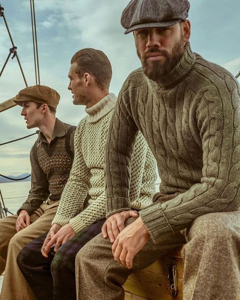 100% Super-Soft Scottish Lambswool Heavy Knit Sweaters. Dyed, spun and finished in Scotland. 10% of all sales go directly towards ocean… Men In Sweaters, Heavy Knit Sweater, Mens Fashion Rugged, Rugged Style, On A Boat, Heavy Knit, Pine Green, Mens Winter Fashion, Moda Vintage