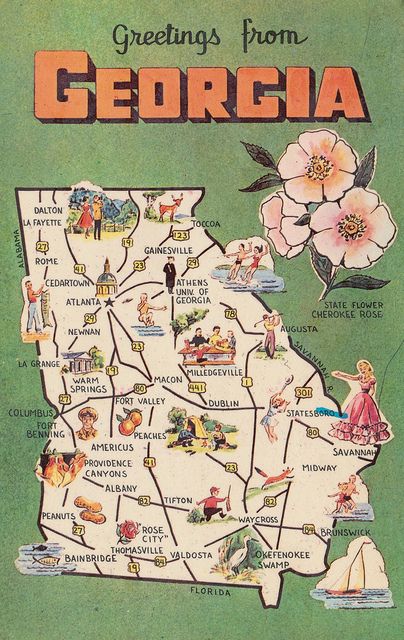 Us Map Aesthetic, Greetings From Postcard, Georgia Postcard, Georgia Poster, Georgia Aesthetic, Map Of Georgia, Greetings From, Georgia Map, Vintage Postcards Travel