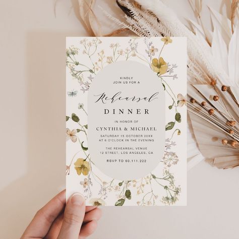 rustic wildflower floral frame rehearsal dinner invitation  Zazzle Bohemian Invitation, Wedding Theme Design, Wildflower Wedding Theme, Wildflower Bridal Shower, Boho Bridal Shower Invitations, Boho Bridal Shower, Rehearsal Dinner Invitation, Dinner Invitation, Wedding Prints