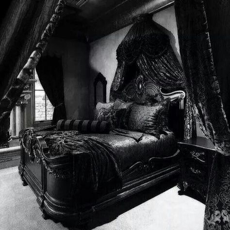 Black Bedroom Furniture Set, Styl Goth, Goth Houses, Goth Bedroom, Gothic Room, Gothic Interior, Gothic Bedroom, Black Bedroom Furniture, Gothic Furniture