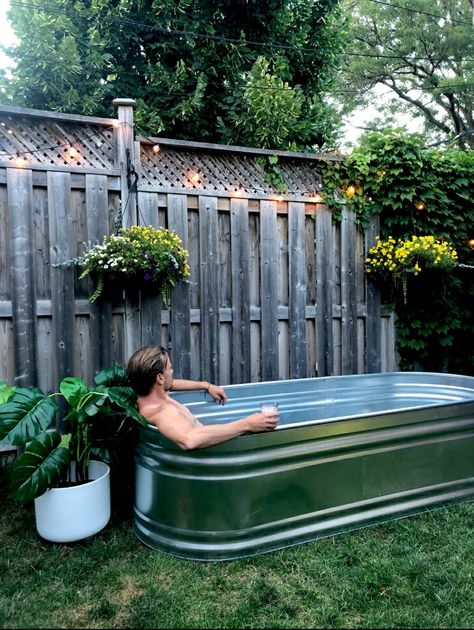 Stock Tank Pool Diy, Outdoor Bathtub, Outdoor Tub, Stock Tank Pool, Tank Pool, Ice Bath, Outdoor Bath, Stock Tank, Backyard Paradise