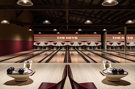 Candlepin Bowling, Bowling Ideas, Arcade Design, Leisure Centre, Arcade Bar, Custom Bowling Shirts, Hollywood Aesthetic, Grand Opening Party, Retro Arcade Games