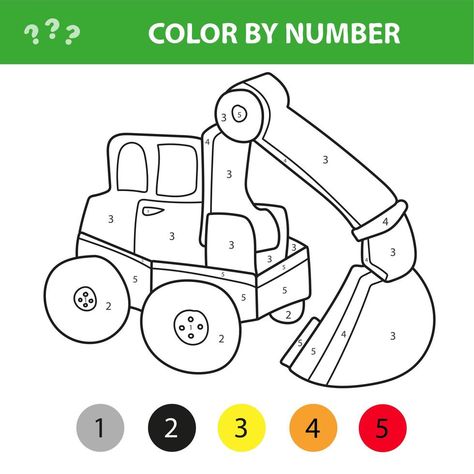 Color by number educational game for kids. Cartoon excavator. Excavator Vector, Colouring Activities, Numbers Activity, Educational Math Games, Color Worksheets For Preschool, Number Vector, Dots Game, Kids Vector, Coloring Sheets For Kids