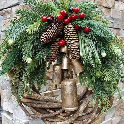 Farmhouse Christmas Wreath, 2021 Boho Wreaths for Front Door, Golden Bells Hang Center Door Wreath, Christmas & Birthday (Farmhouse Christmas Wreath) : Amazon.ca: Home Ski Christmas Decor, Farmhouse Christmas Wreaths, Bell Wreath, Christmas Door Hangings, Outside Christmas Decorations, Front Door Christmas Decorations, Rustic Christmas Wreath, Country Christmas Decorations, Christmas Door Wreaths