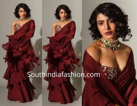 Maroon Ruffle Saree, Ruffled Saree, New Saree Blouse Designs, Ruffle Saree, Latest Designer Sarees, Blouse Designs Latest, Indian Attire, Indian Fashion Designers, Half Saree