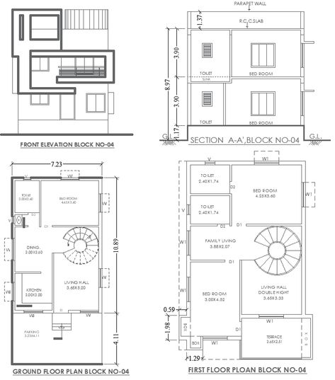 7.23m x 10.89m 3BHK House Plan Design with Elevation & Section Layout AutoCAD DWG File - Cadbull Autocad Plan Section Elevation, 3bhk House Plan, Autocad Plan, Section Elevation, House Projects Architecture, House Plan Design, Electrical Cad, Section Drawing, Small House Front Design