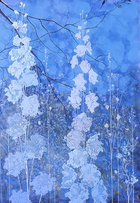 Eyvind Earle, Blue Garden, Winter Print, Blue And White, Flowers, Blue