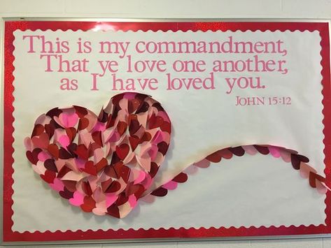 Valentine's Day Bulletin Board Ideas: 12 Lovely Kidmin Displays Valentines Day Bulletin Board Church, Valentine’s Day Church Bulletin Board, Mother Daughter Valentines Day Ideas, Valentines School Bulletin Boards, Valentine Church Bulletin Board, Christian Valentines Bulletin Boards, Valentine Bulletin Boards For Church, Church Valentine Bulletin Board Ideas, Love Bulletin Board Ideas