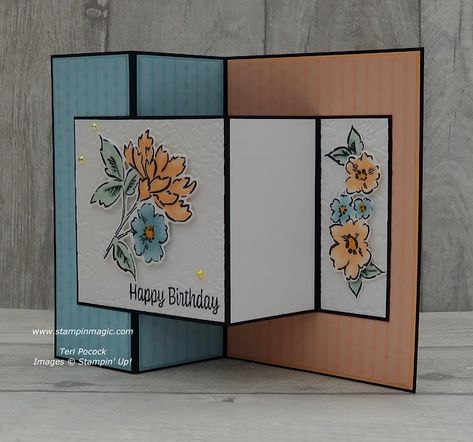 Z Fold Cards Templates Video Tutorials, Double Z Fold Card Tutorial, Stampin Up Fun Folds, Double Z Fold Card, Hand Penned Petals, Z Fold Cards, Fancy Fold Card Tutorials, Card Making Tips, Christmas Card Crafts