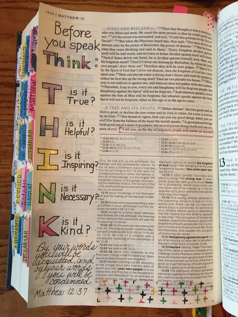 Matthew 12:36 bible journaling Matthew Journaling Ideas, My Creative Bible Kjv Ideas, Kjv Bible Notes, Creative Bible Journaling, Bible Matthew, Matthew Bible Notes, My Creative Bible Kjv, New Testament Journaling Ideas, Kjv Journaling Bible