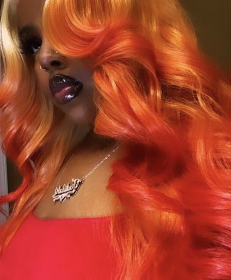 Fire Ombre Hair, Burnt Orange Hair, Pink And Orange Hair, Flame Hair, Gang Aesthetic, Skunk Hair, Fire Hair, Natural Hair Cuts, Dyed Natural Hair