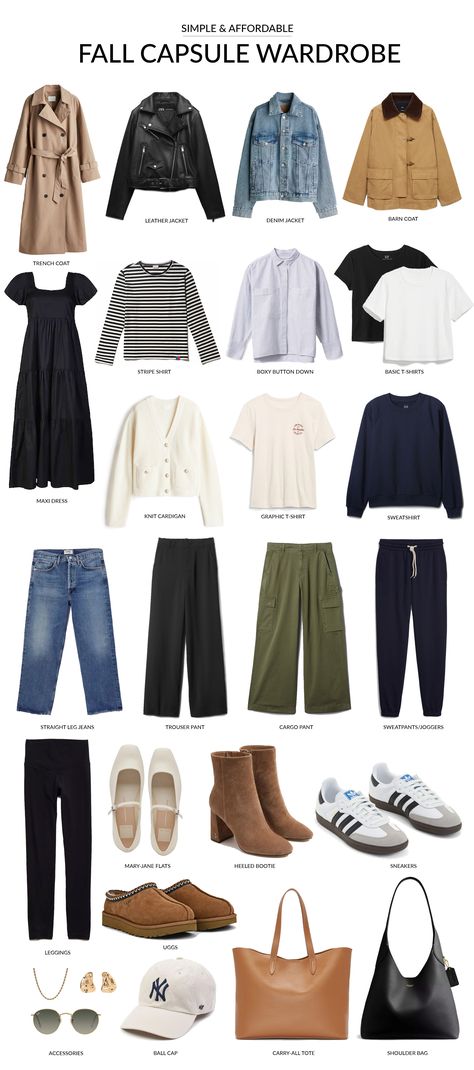 A collage of Simple & Affordable Clothing for a Fall 2024 Capsule Wardrobe The Everymom Fall Outfits, Busy Mom Capsule Wardrobe, Mom Fashion Fall 2024, Thanksgiving Travel Outfit, Mom Style Fall 2024, Sahm Capsule Wardrobe 2024, Mom Capsule Wardrobe 2024, Winter Wardrobe Capsule 2024, Fall Must Haves Outfits