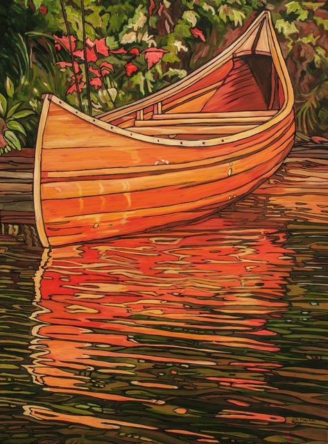 Algonquin Canoe Canoe Side View, Red Canoe Painting, Canoe Painting Ideas, Canoe Aesthetic, Canoe Painting, Canoe Pictures, Tiki Boat, Canoe Art, Scenery Watercolor